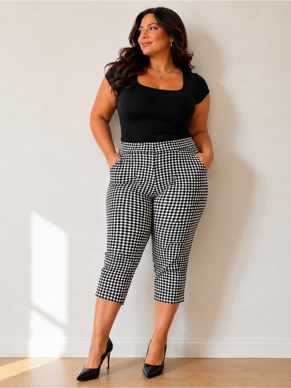 RAFAELLA Women’s Black and White Checkered Pants Size 18
